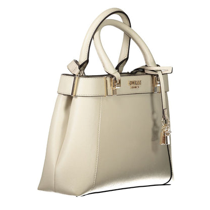 Guess Jeans Beige Polyethylene Handbag with two handles, adjustable strap, external pocket, compartments, and protective feet.