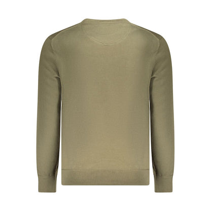 Back view of Timberland Green Cotton Men Sweater with long sleeves and crew neck made from 100% organic cotton.