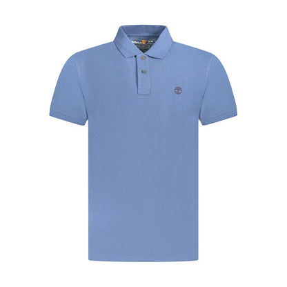 Timberland Blue Cotton Men Polo Shirt with two-button placket and embroidered logo, made from 100% organic cotton for comfort and sustainability.