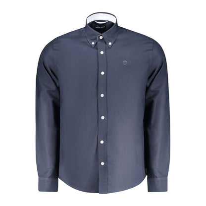 North Sails Blue Cotton Men Shirt with button-down collar and signature embroidery.