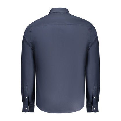 Back view of North Sails Blue Cotton Men Shirt with long sleeves and button-down collar.