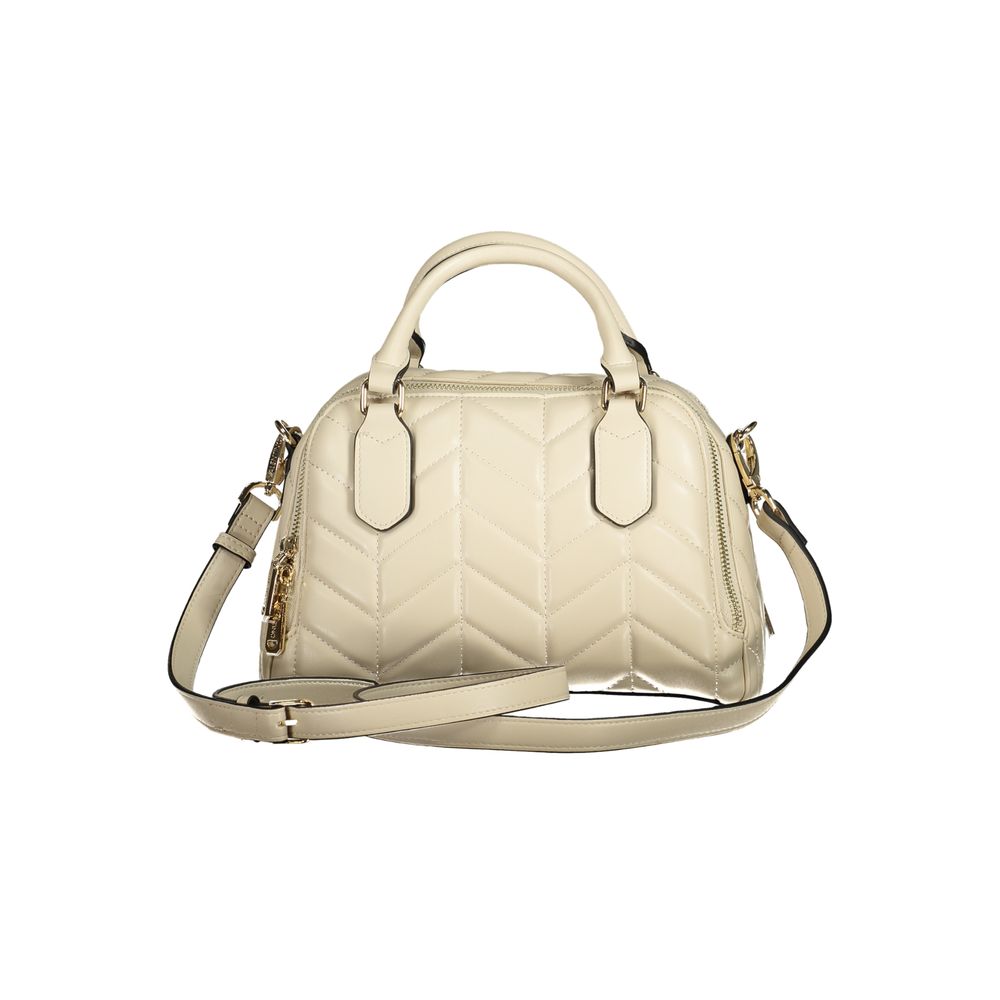 Mario Valentino Beige Polyethylene Women Handbag with dual-compartment and iconic logo, crafted from recycled materials for ethical fashion.