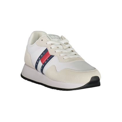Tommy Hilfiger White Leather Men Sneaker with iconic logo, contrasting details, and luxury cushioning.