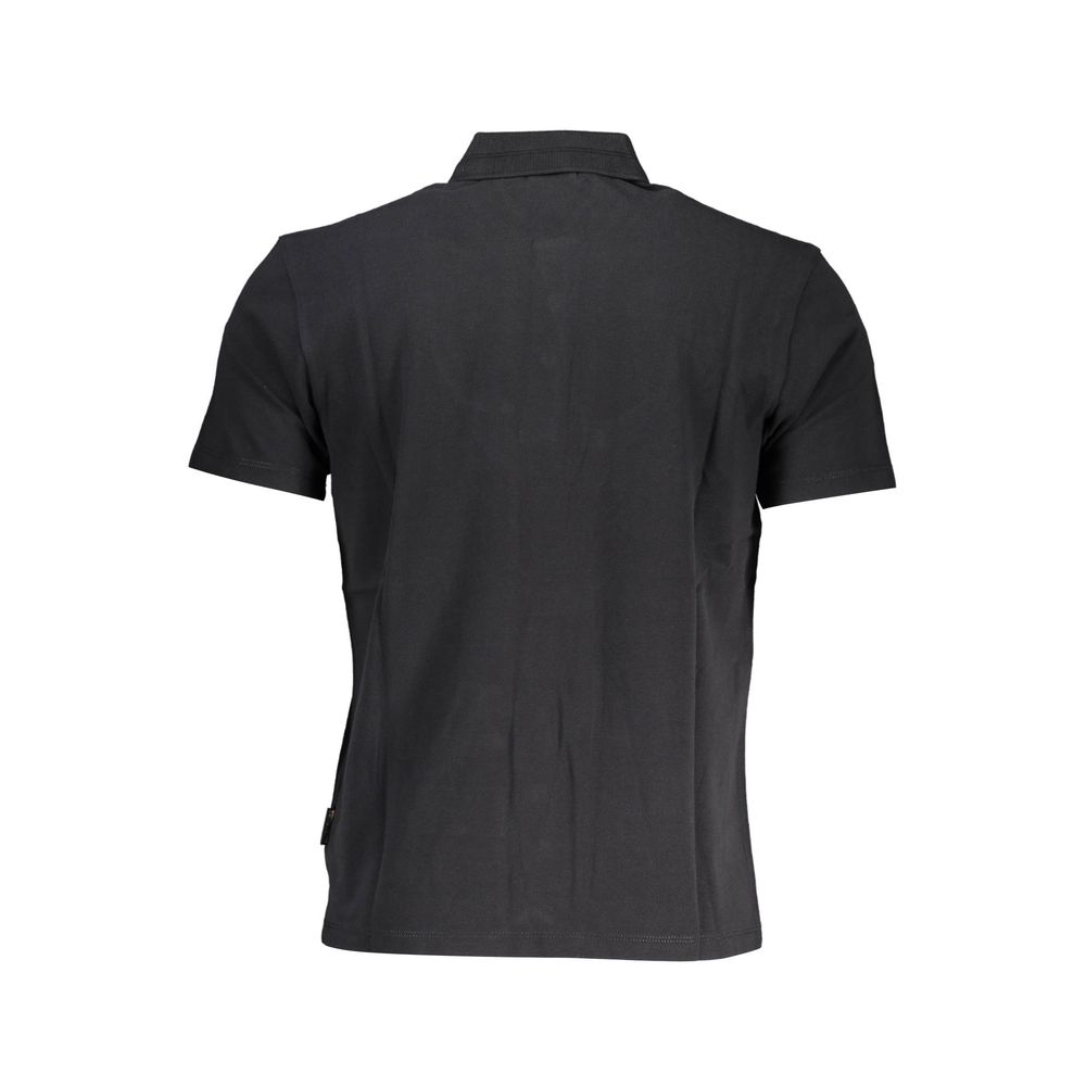 Back view of Napapijri Black Cotton Men Polo Shirt, showcasing short sleeves and classic fit perfect for sophisticated style and comfort.