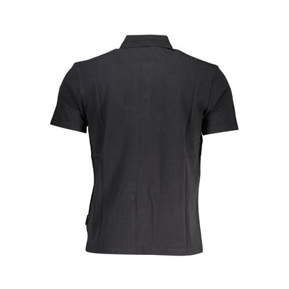 Back view of Napapijri Black Cotton Men Polo Shirt, showcasing short sleeves and classic fit perfect for sophisticated style and comfort.