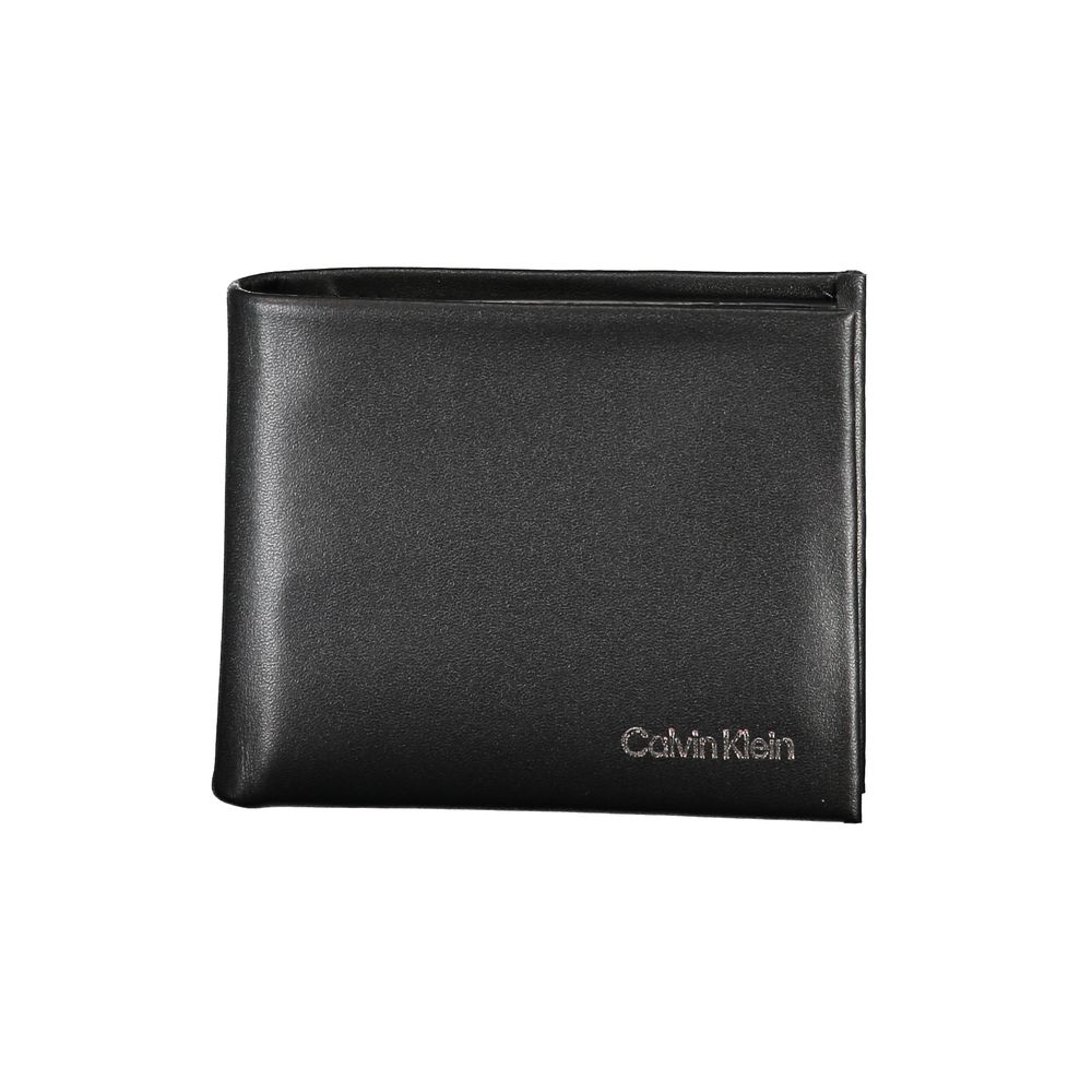 Calvin Klein Black Polyester Men Wallet with RFID-blocking feature, dual card compartments, stylish and secure for modern men.