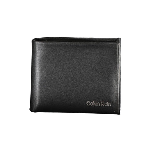 Calvin Klein Black Polyester Men Wallet with RFID protection, sleek design, and dual card compartments for modern style and security