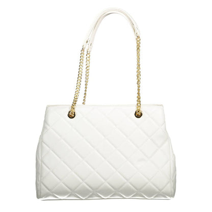 Mario Valentino White Polyethylene Women Handbag with chain handles and quilted design, elegant and sophisticated accessory.