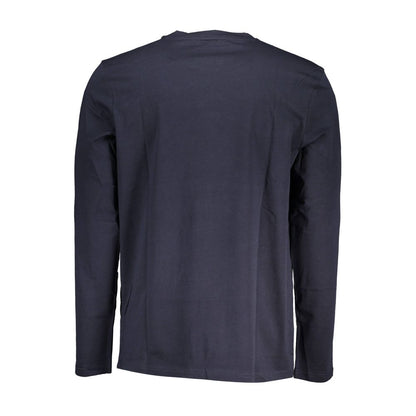 Back view of Hugo Boss Blue Cotton Men T-Shirt with long sleeves and crew neck, showcasing premium fabric and minimalist design.