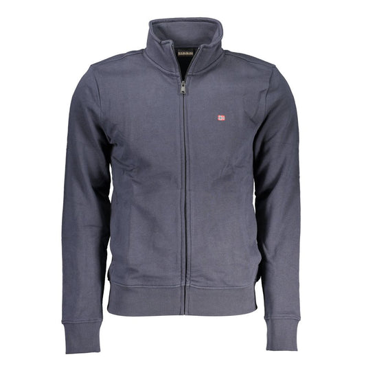 Napapijri Blue Cotton Men Sweater with long sleeves and logo embroidery showcasing comfort and style.