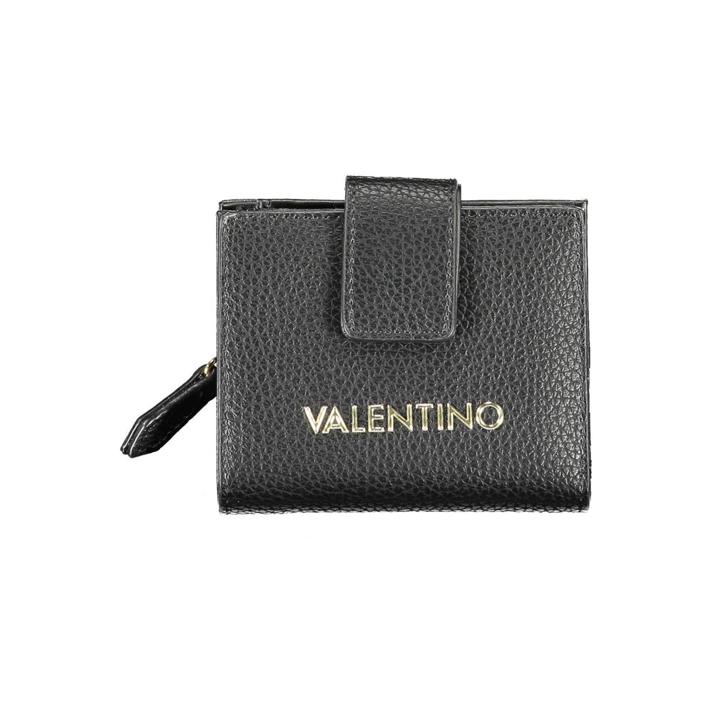 Mario Valentino Black Polyethylene Women Wallet with logo, elegant zip coin purse, card spaces, and contrasting details.