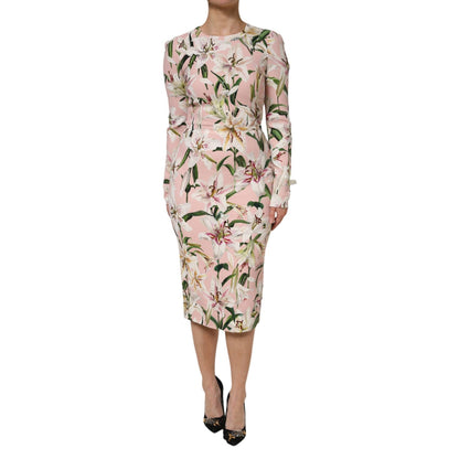 Dolce & Gabbana Pink Lily Viscose Sheath Stretch Midi Dress