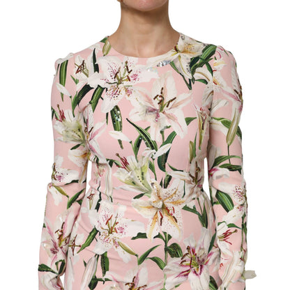 Dolce & Gabbana Pink Lily Viscose Sheath Stretch Midi Dress