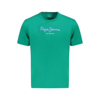 Pepe Jeans Green Cotton T-Shirt - short sleeve, regular fit, crew neck with logo print, made from 100% sustainable cotton.