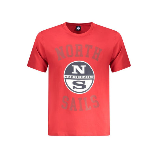 North Sails Red Cotton Men T-Shirt with logo and nautical design, crew neck, short sleeves, 100% cotton for comfort and breathability.