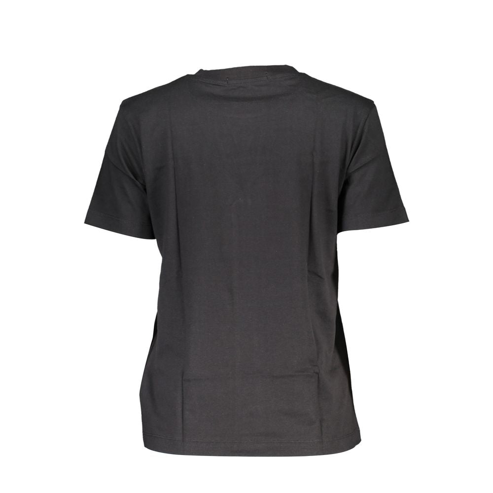Calvin Klein Black Cotton Women T-Shirt with crew neck and short sleeves, showcasing chic comfort and iconic CK logo, back view.