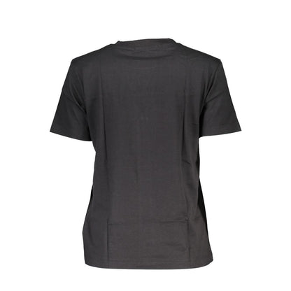 Calvin Klein Black Cotton Women T-Shirt with crew neck and short sleeves, showcasing chic comfort and iconic CK logo, back view.
