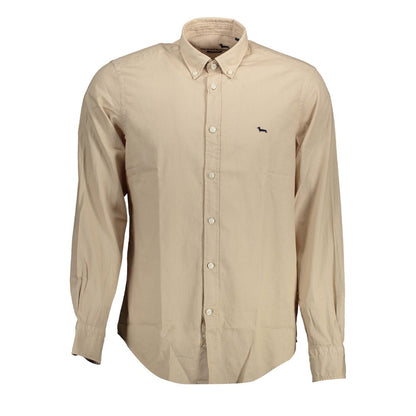 Harmont & Blaine Beige Cotton Men Shirt with long sleeves and button-down collar for sophisticated style.