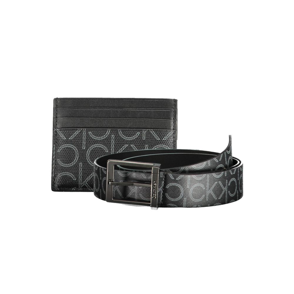 Calvin Klein Black Polyethylene Mens Wallet and belt set with iconic logo and modern design