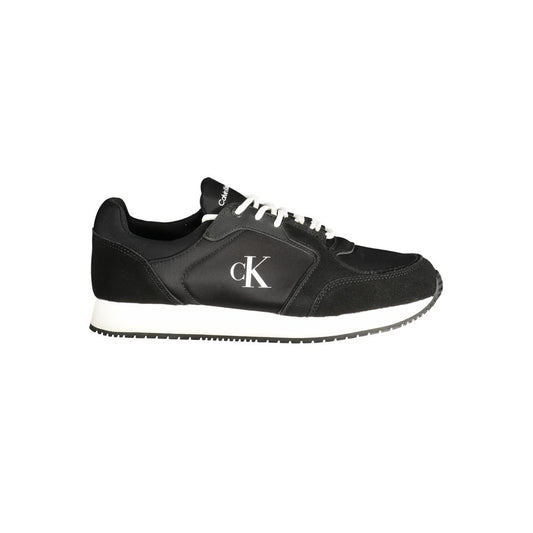 Calvin Klein Black Polyethylene Men Sneaker with bold contrast details and iconic logo, offering modern design and comfort.