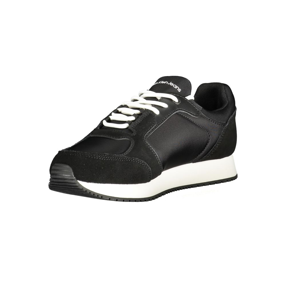 Calvin Klein Black Polyethylene Men Sneaker with sleek design and iconic logo, featuring contrasting details and removable insole.