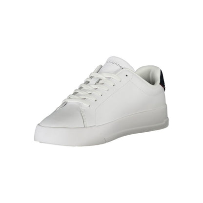Tommy Hilfiger White Polyethylene Men Sneaker with blue accents and removable insole for comfort and style.