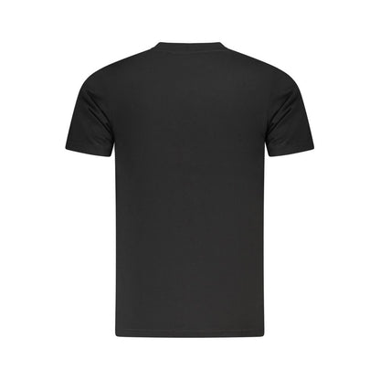 Back view of Cavalli Class Black Cotton Men T-Shirt with crew neck and short sleeves, showcasing sleek and sophisticated design.