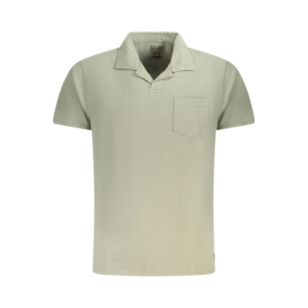 Guess Jeans Green Cotton T-Shirt with short sleeves, V-neck, regular fit, single pocket, applique, and logo detail.