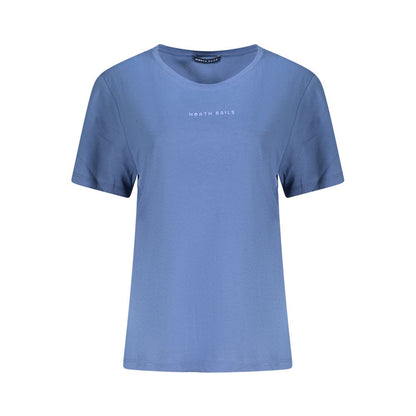 North Sails Blue Cotton Women T-Shirt with embossed logo on front, showcasing short sleeves and wide neck for a sleek, modern look.