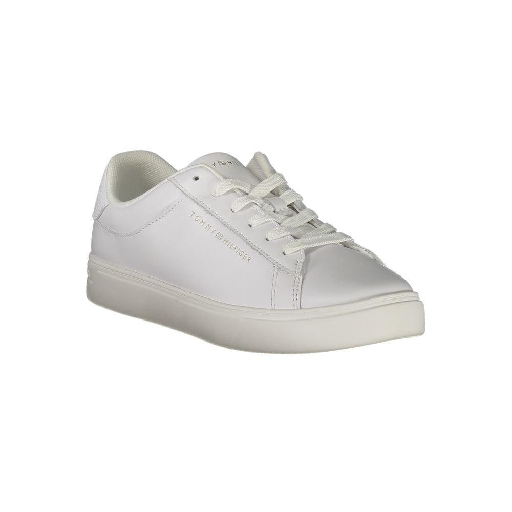Tommy Hilfiger White Polyethylene Women Sneaker with lace-up design and modern style. Perfect blend of sporty and chic for casual wear.