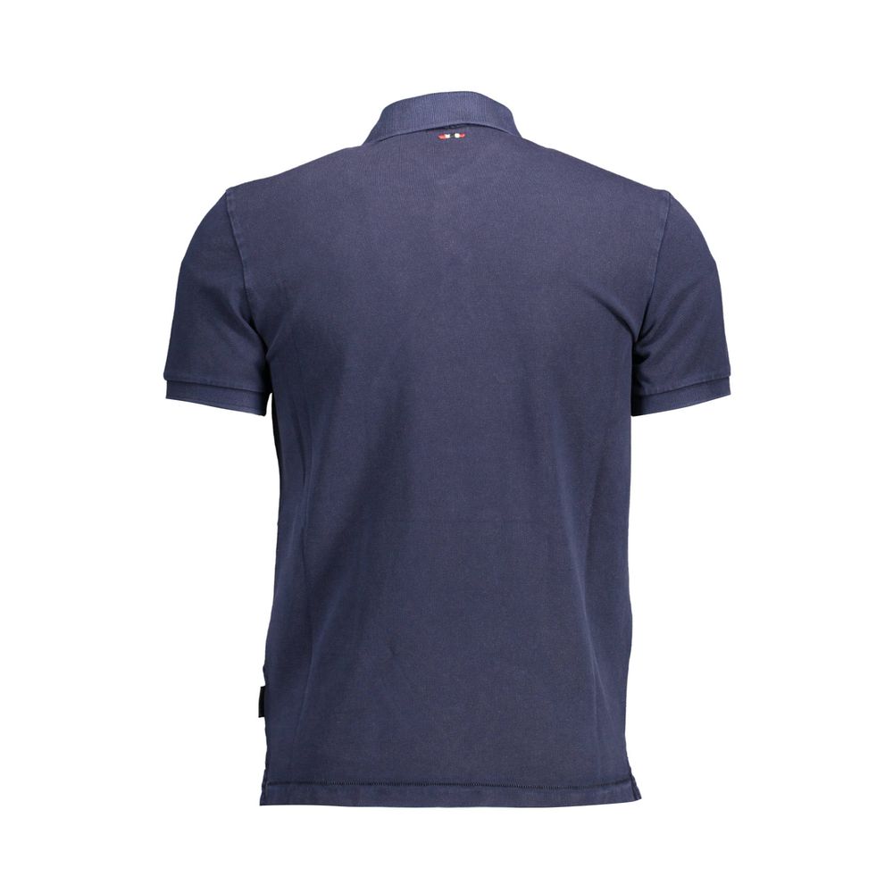Back view of Napapijri Blue Cotton Men Polo Shirt showcasing casual elegance for modern trendsetters.