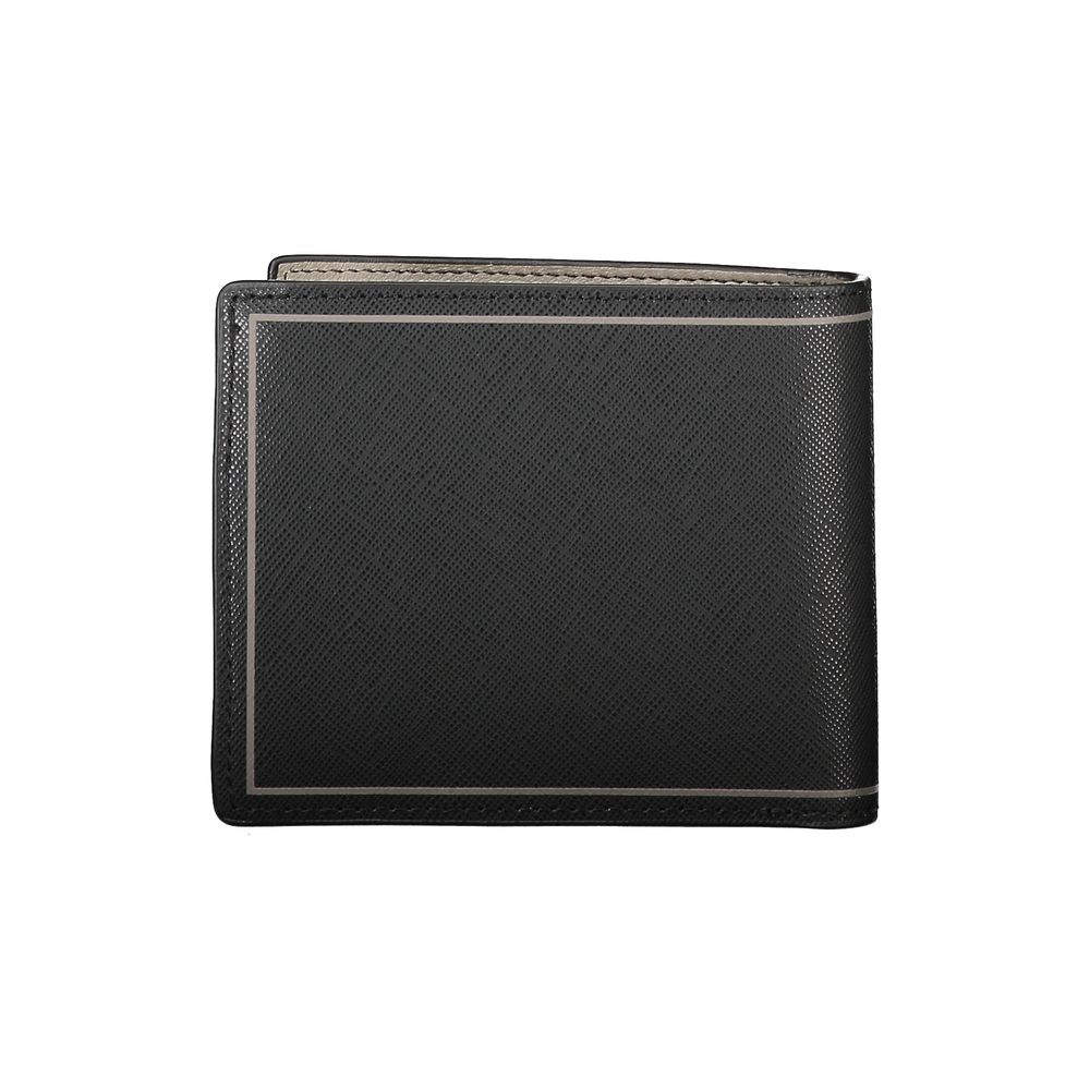 Tommy Hilfiger Black Leather Wallet with 2 compartments, coin purse, card spaces, contrast details, and logo.