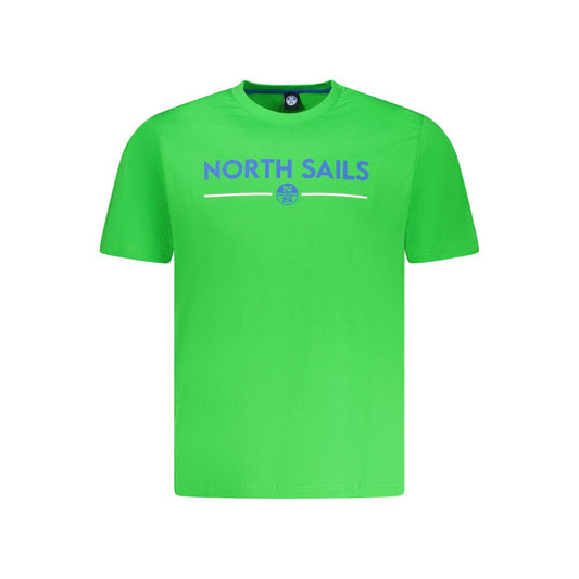 North Sails Green Cotton Men T-Shirt with logo and graphic print on front.