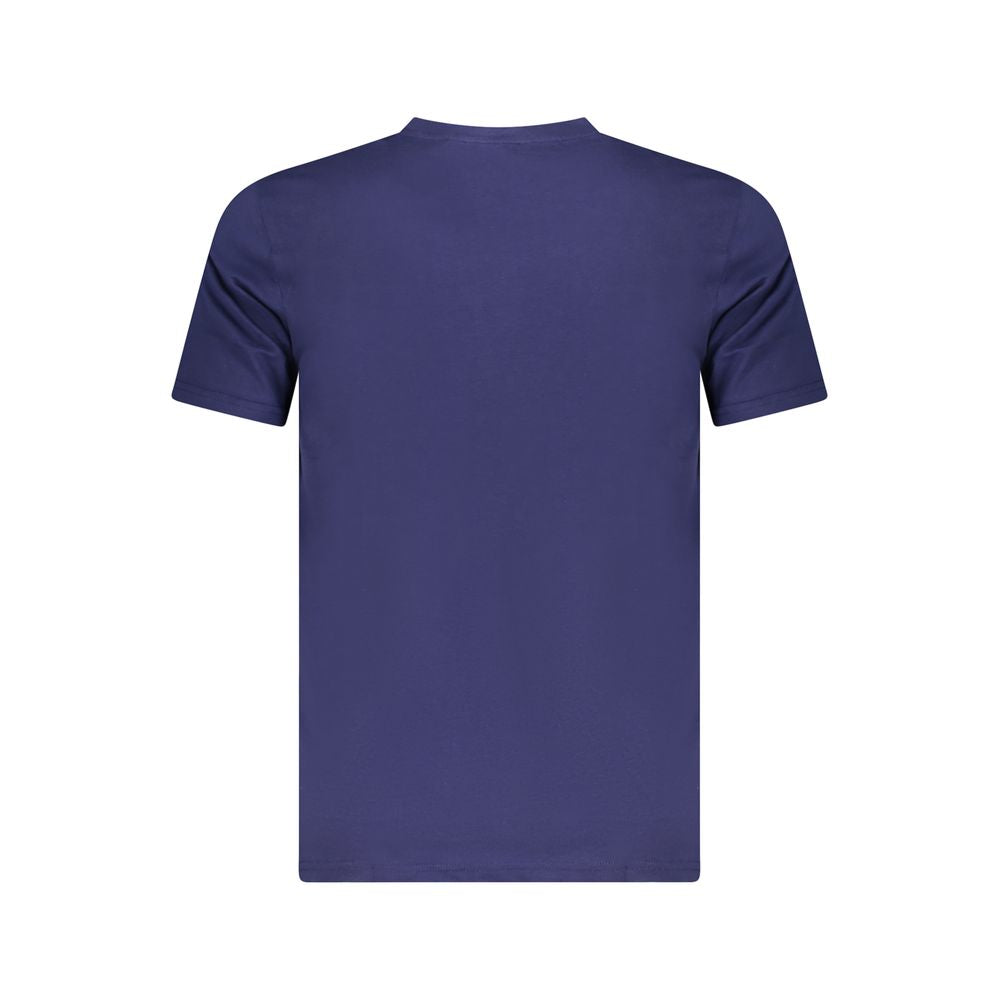 Cavalli Class Blue Cotton Men T-Shirt featuring a short sleeve crew neck design and iconic logo in stylish blue.