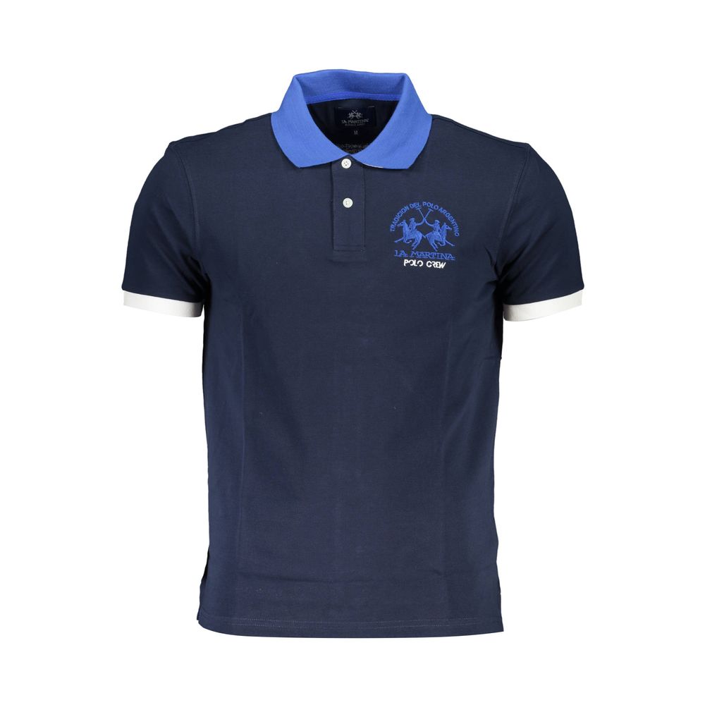 La Martina Blue Cotton Mens Polo Shirt with signature embroidery and contrasting details.