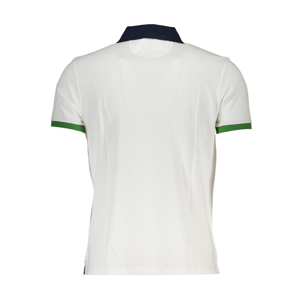 Back view of La Martina White Cotton Men Polo Shirt with contrasting collar and cuffs, featuring embroidered logo for a stylish look.