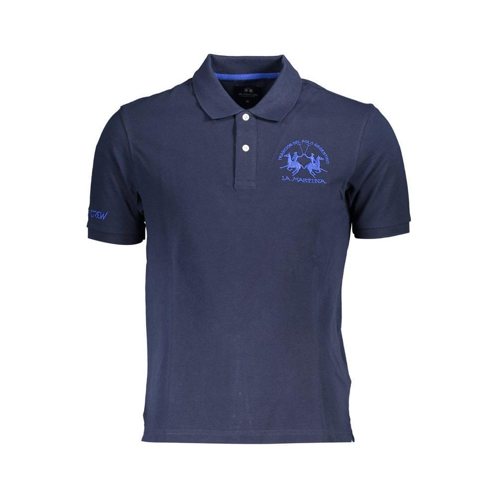 La Martina Blue Cotton Men Polo Shirt
