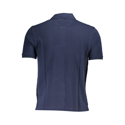 Rear view of a La Martina Blue Cotton Men Polo Shirt showing short sleeves and classic design.