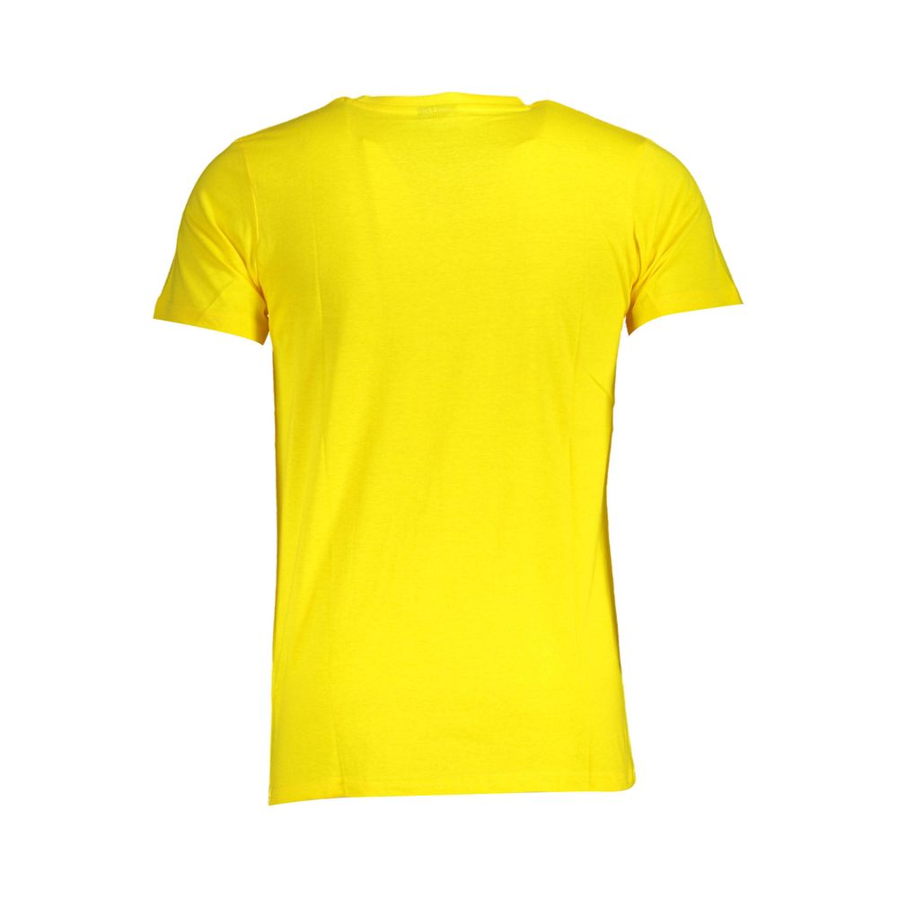Back view of Norway 1963 Yellow Cotton Men T-Shirt showcasing vibrant color and sleek design.