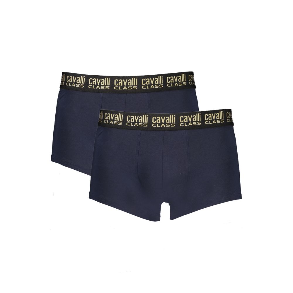 Cavalli Class Blue Cotton Men Boxer bi-pack with logo waistband, soft 95% cotton and 5% elastane, sleek and stylish men's essential.
