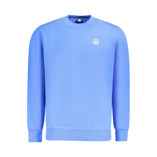 North Sails Blue Cotton Men Sweater with crew neck and logo, stylish for modern men. Brushed cotton for comfort and style.