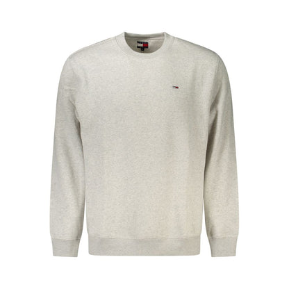 Tommy Hilfiger Gray Cotton Men Sweater with iconic embroidery, long-sleeve, crew neck, sustainable fabric, stylish and comfortable design.
