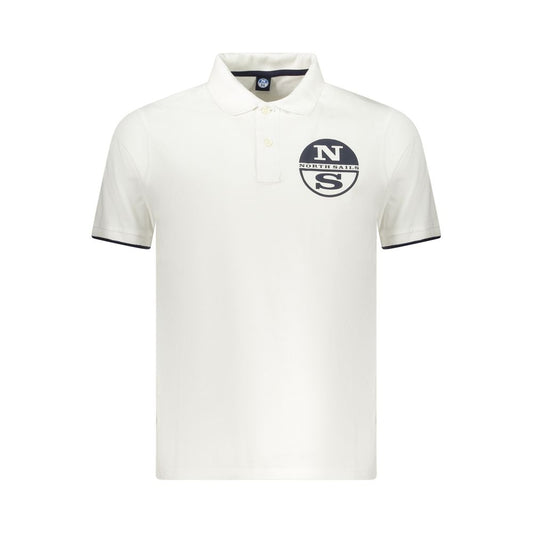 North Sails White Cotton Men Polo Shirt with bold logo and 2-button placket, perfect for a sporty yet sophisticated look.