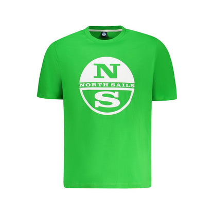 North Sails Green Cotton Men T-Shirt with bold logo print on front, perfect for adventure and everyday comfort, made from 100% cotton.