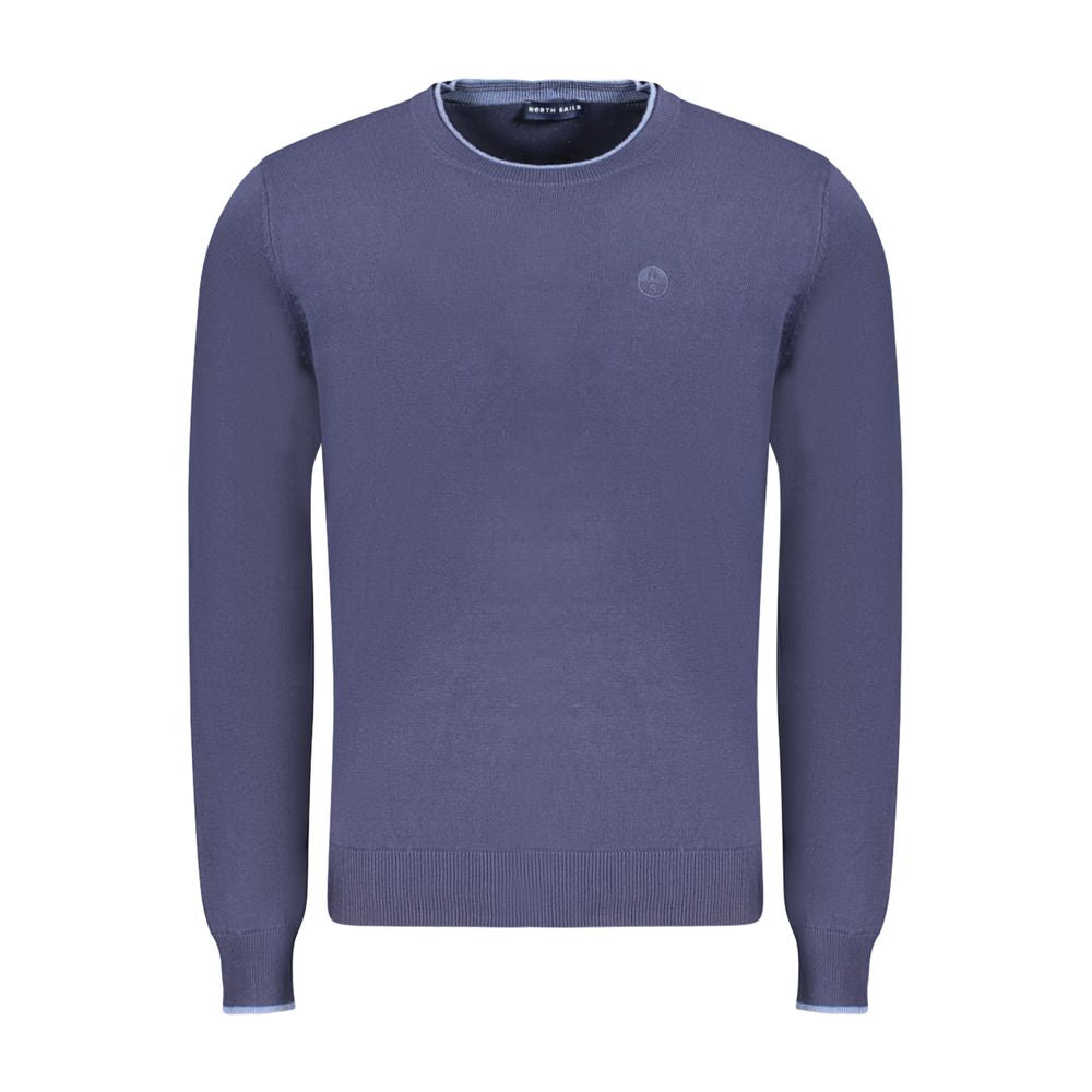 North Sails Blue Cotton Men Sweater with crew neck and logo embroidery