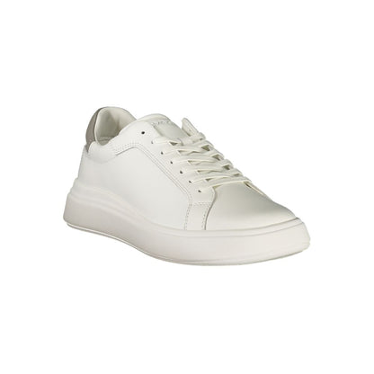 Calvin Klein White Polyester Sneaker with grey details, removable footbed, and logo print