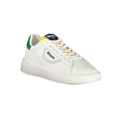 Blauer White Leather Men Sneaker with green accents and Blauer logo, showcasing a trendy street style design.