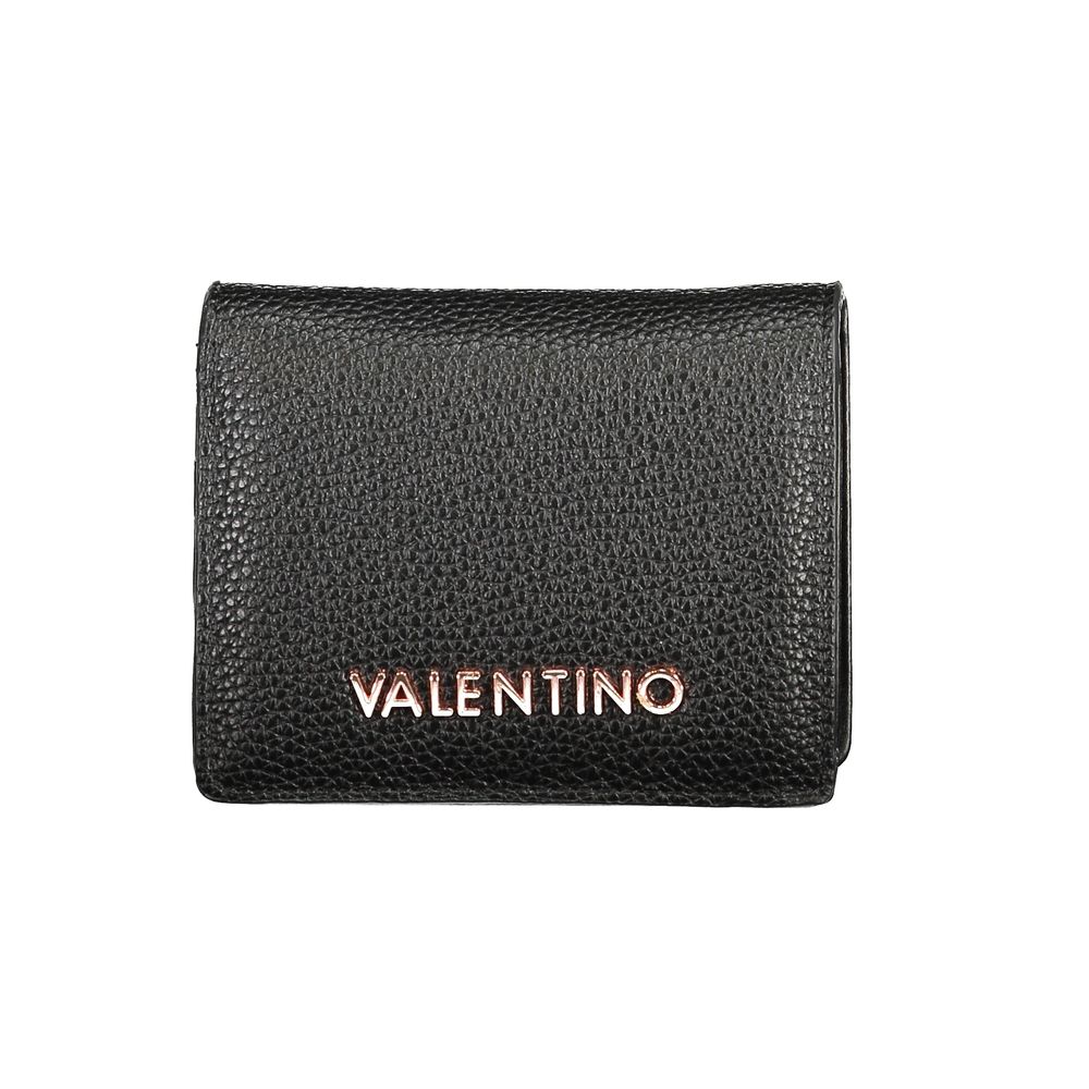 Mario Valentino Black Polyethylene Wallet with logo, card spaces, coin purse, and automatic closure, made from recycled materials.