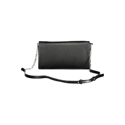 Calvin Klein Black Polyester Handbag with adjustable shoulder strap, two compartments, and logo detail.