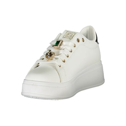 Laura Biagiotti White Synthetic Women Sneaker with removable rhinestones and 4 cm wedge for stylish comfort
